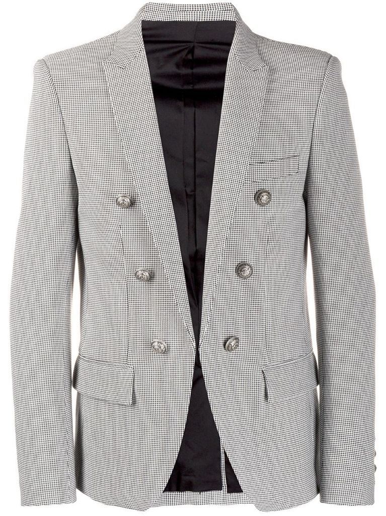 double-breasted houndstooth blazer