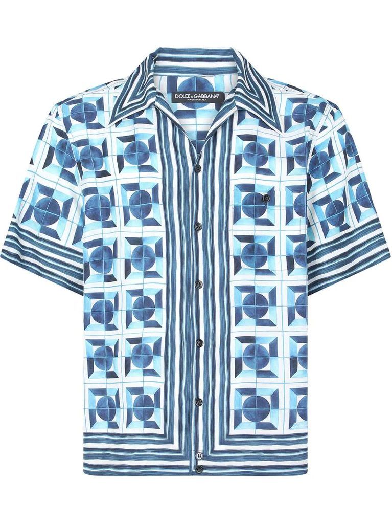 majolica-print silk shirt
