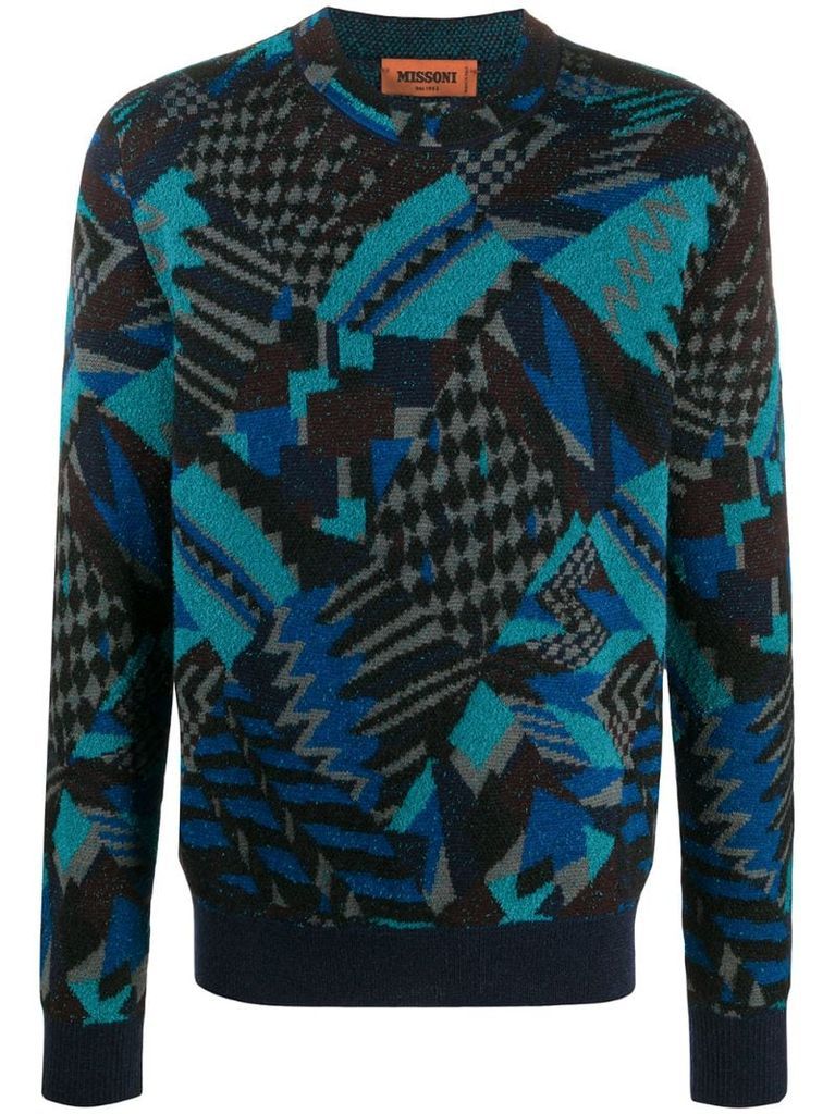 abstract-pattern crew neck jumper
