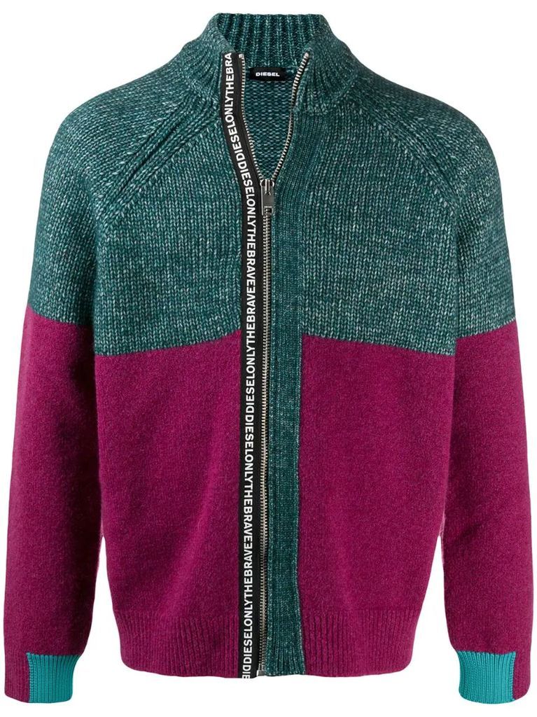 two-tone zip-up jumper