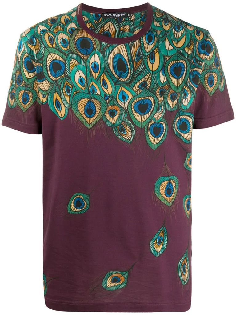 peacock-print T-shirt