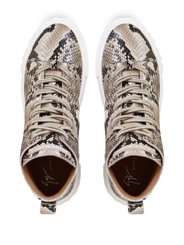snakeskin-effect high-top trainers