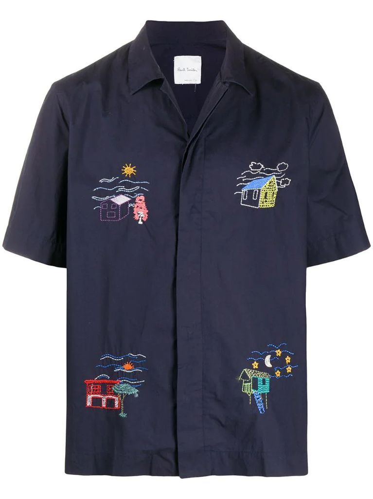 embroidered motif short-sleeved shirt