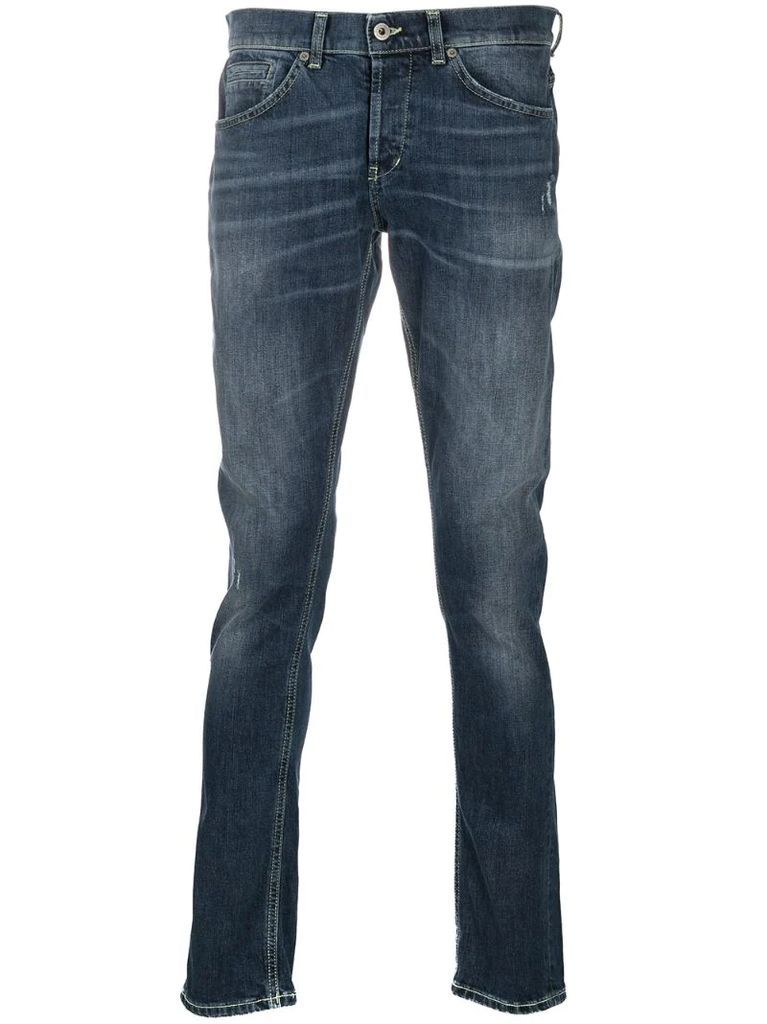 whiskered straight-fit jeans