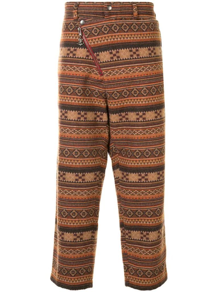 geometric-patterned wrap trousers