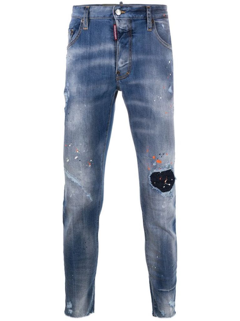 skinny mid-rise paint splatter jeans