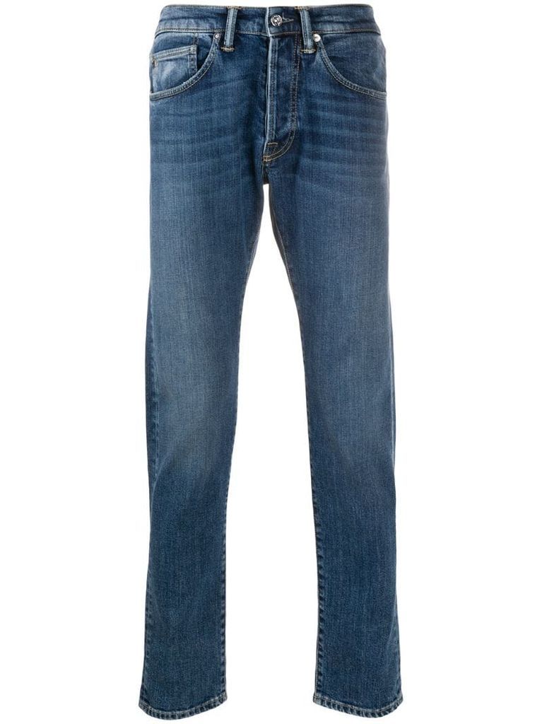 mid-rise slim fit faded effect jeans