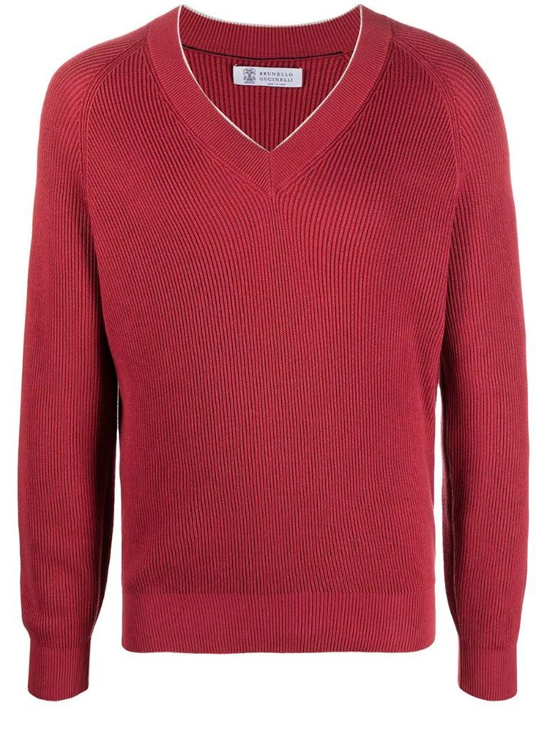 ribbed-knit V-neck sweater
