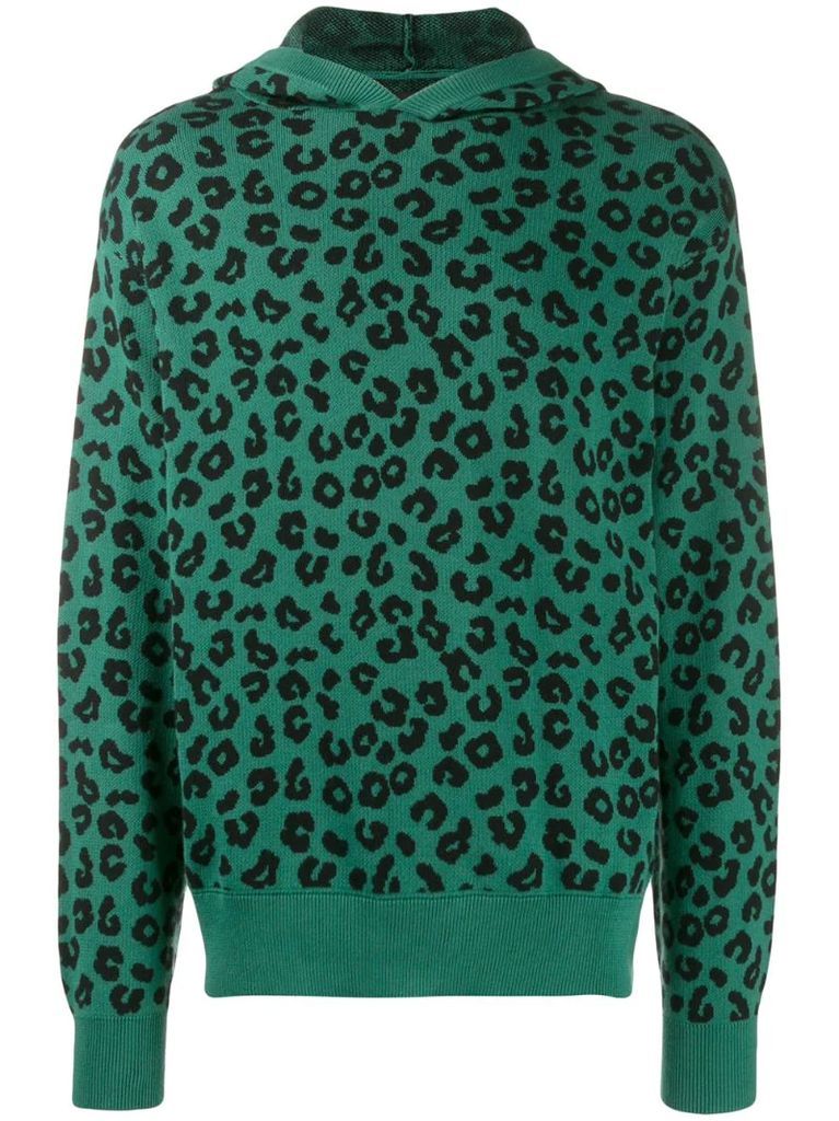 leopard print knit hoodie