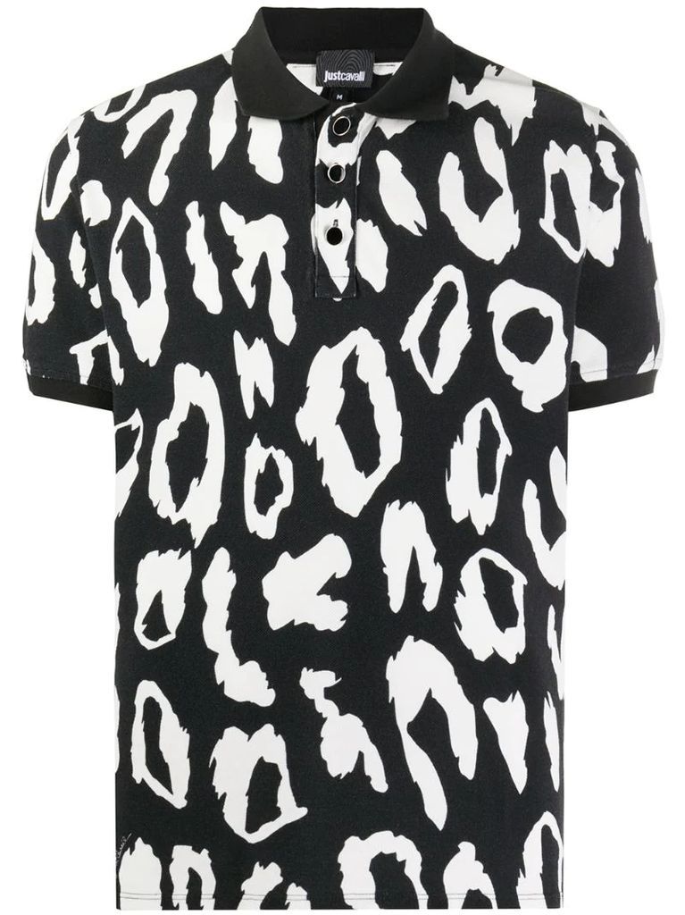 animal-print cotton polo shirt