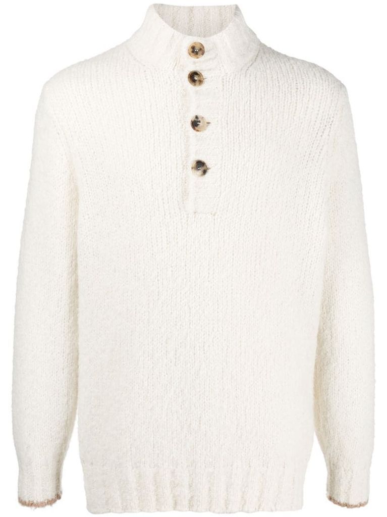 high-neck buttoned sweater