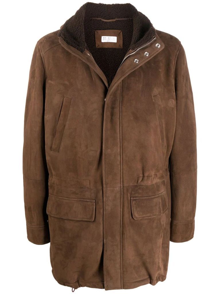 hooded sheepskin coat