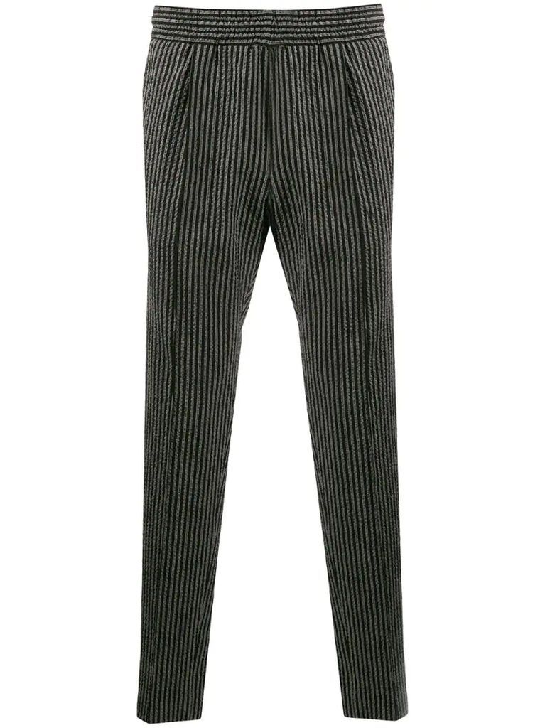 striped seersucker skinny trousers