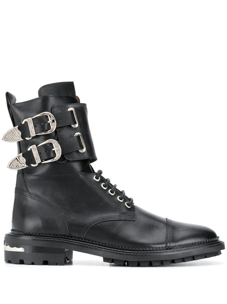 double-buckle strap ankle boots