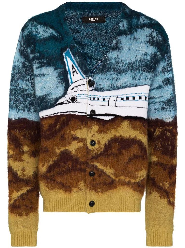 Airplane intarsia-knit cardigan