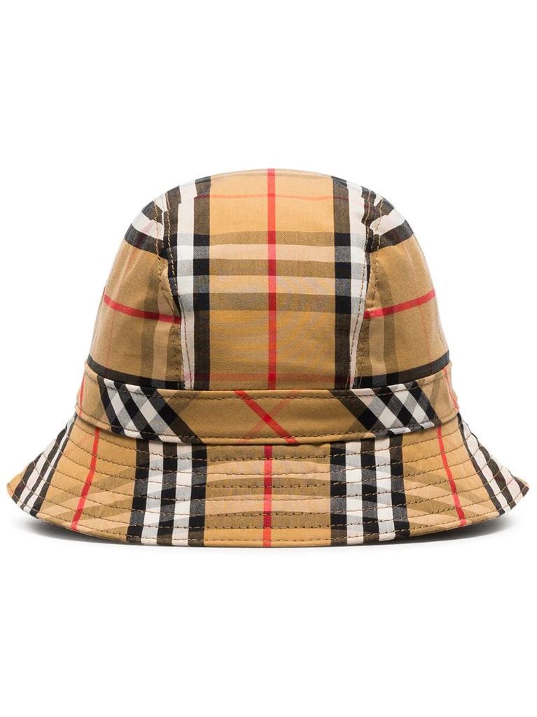 multicoloured vintage check cotton bucket hat