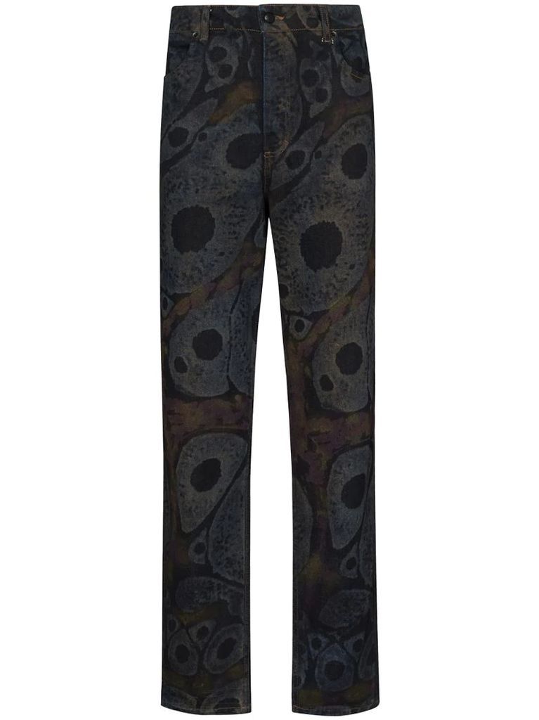 abstract print straight-leg jeans