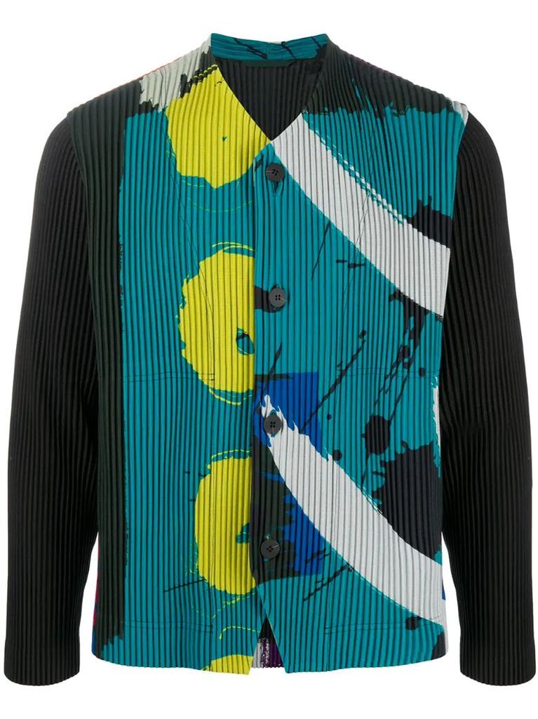 colour-block button-up pleated jacket