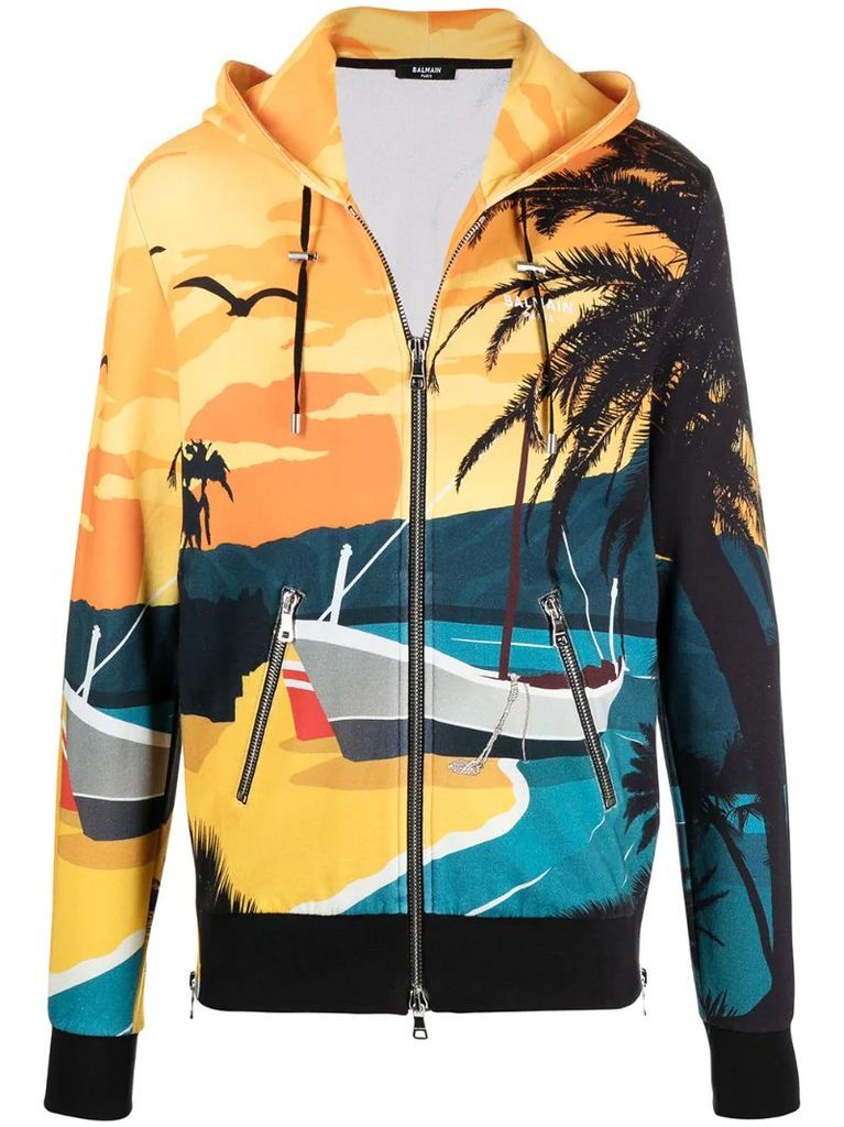 graphic-print zip-fastening hoodie