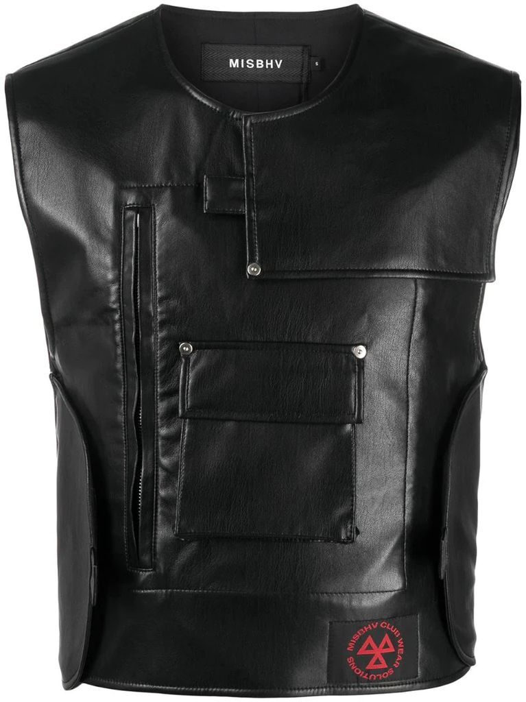faux-leather sleeveless jacket