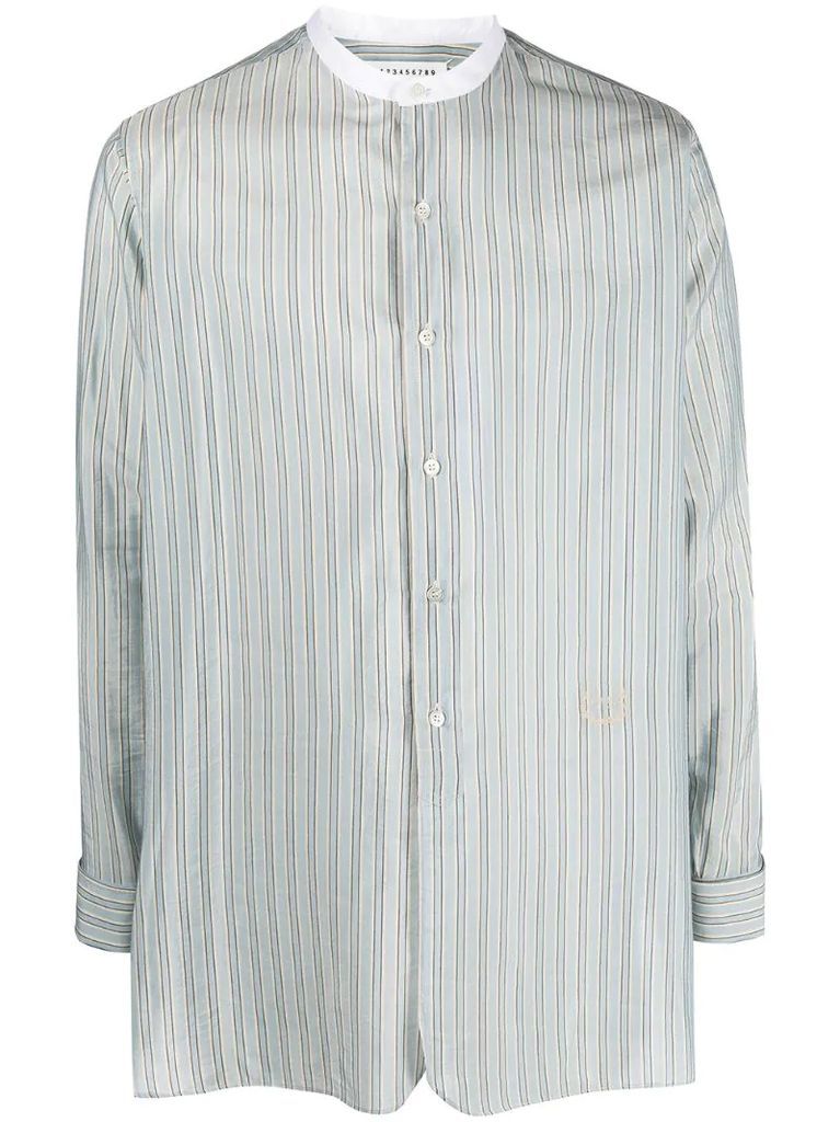 band-collar striped shirt