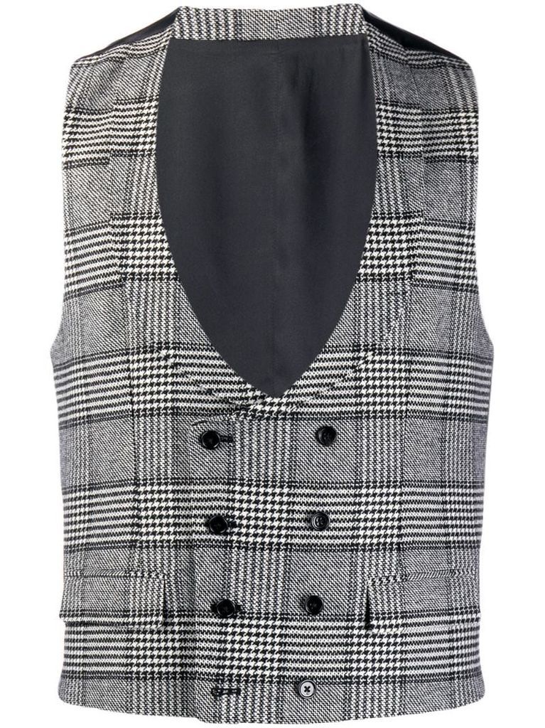 checked double-breasted waistcoat