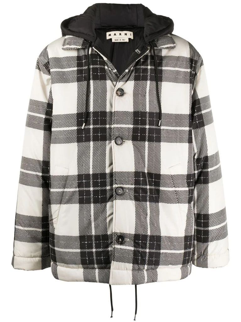 hooded checked coat