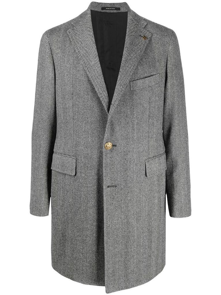 single-breasted patterned midi coat