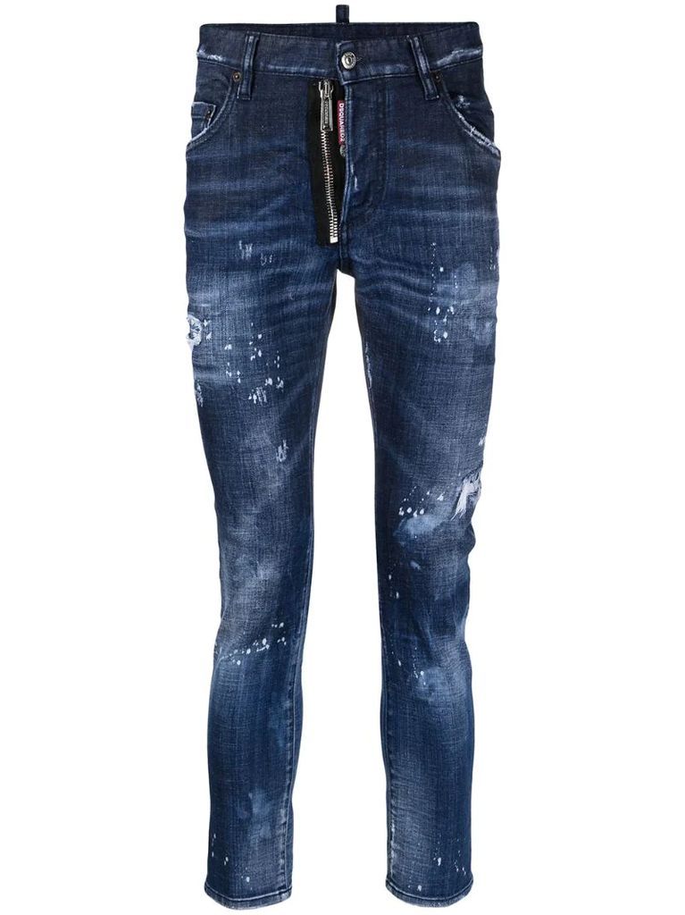 distressed-finish slim-fit jeans