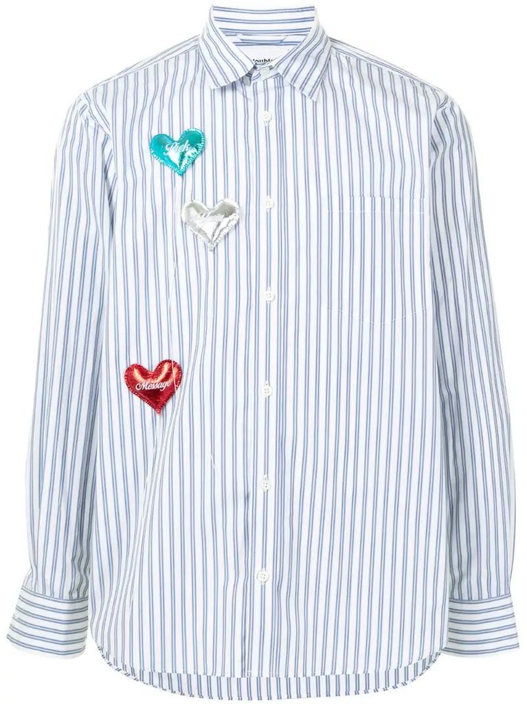 heart-appliqué stripe-print shirt