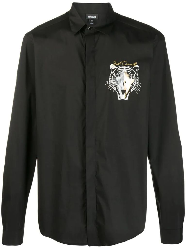 buttoned tiger embroidered shirt