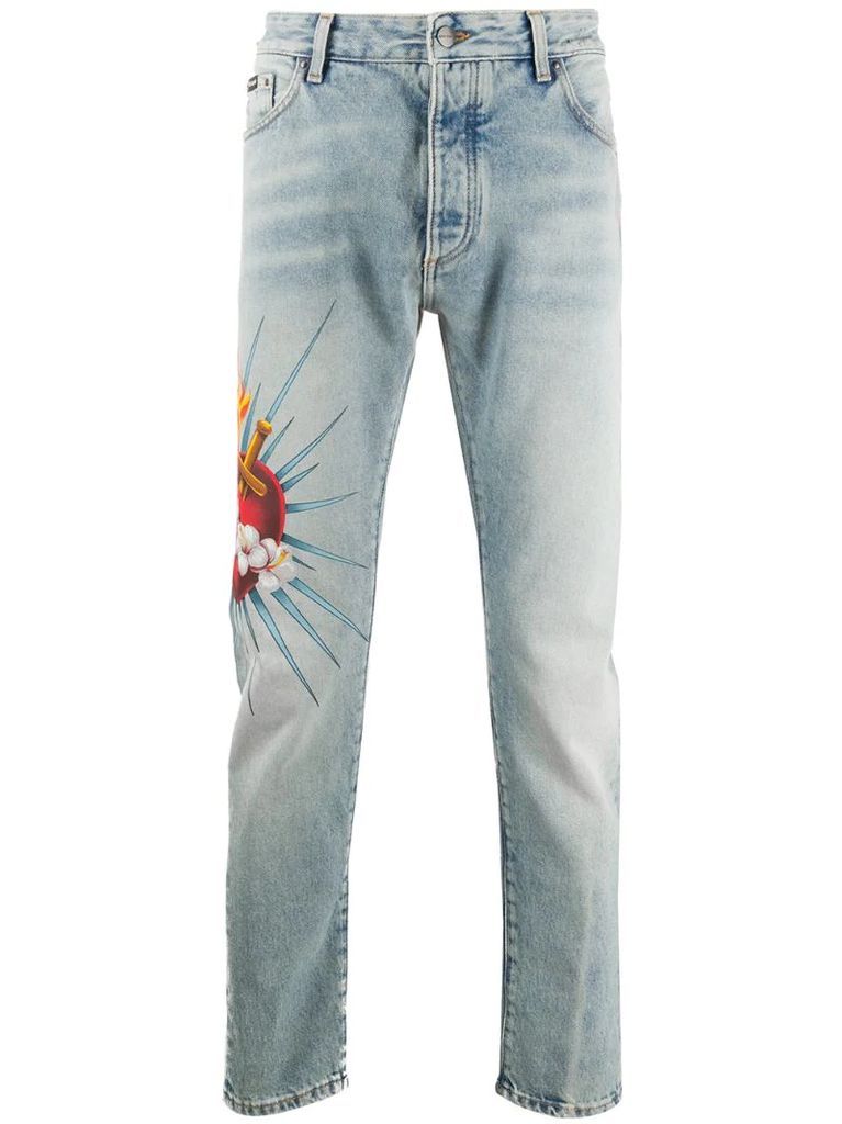 Sacred Heart print jeans