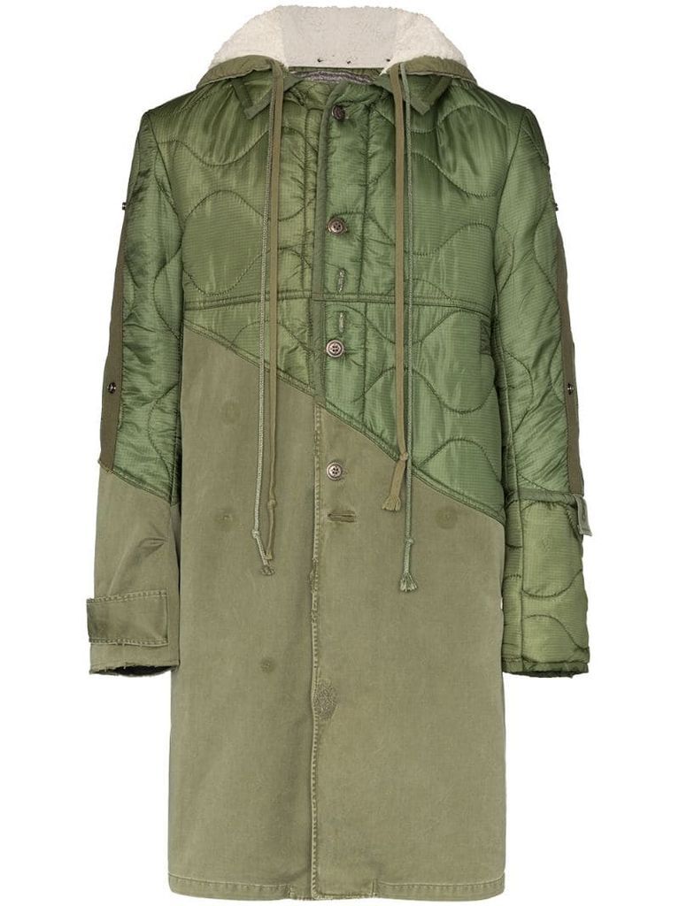 panelled hooded coat