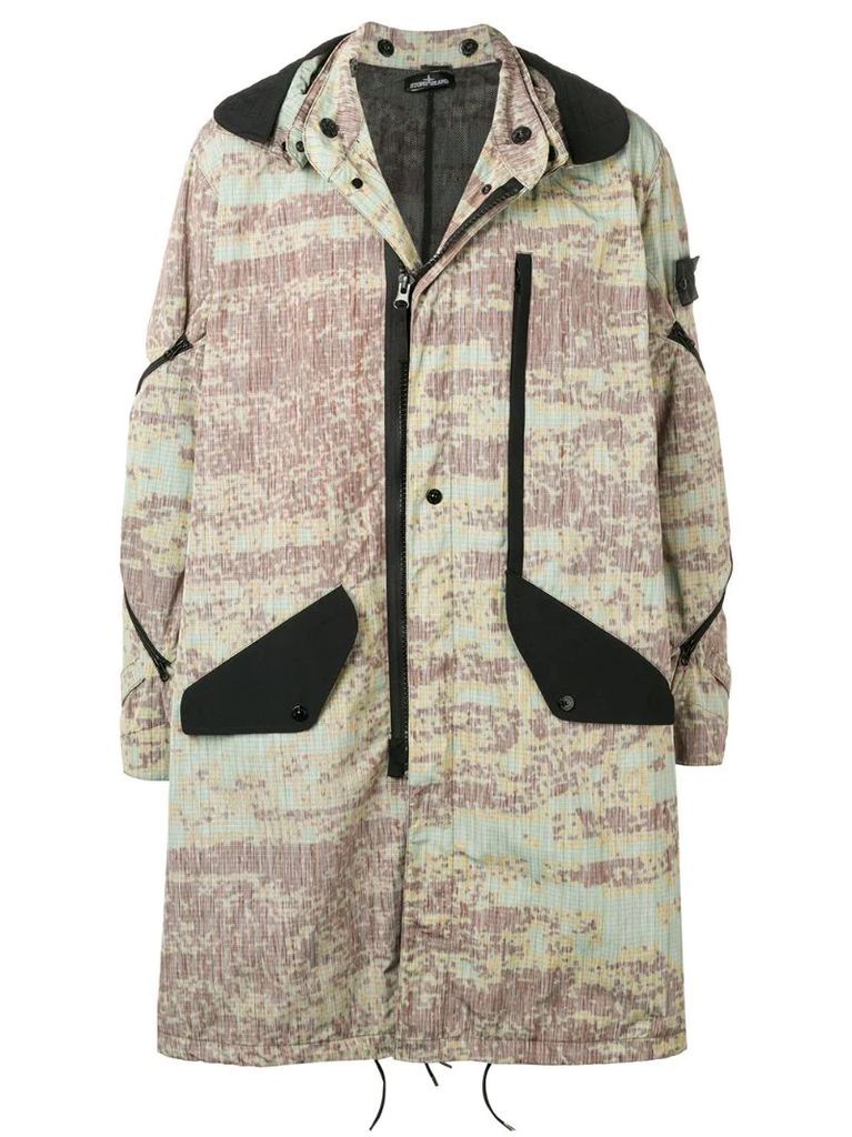 printed hooded parka coat