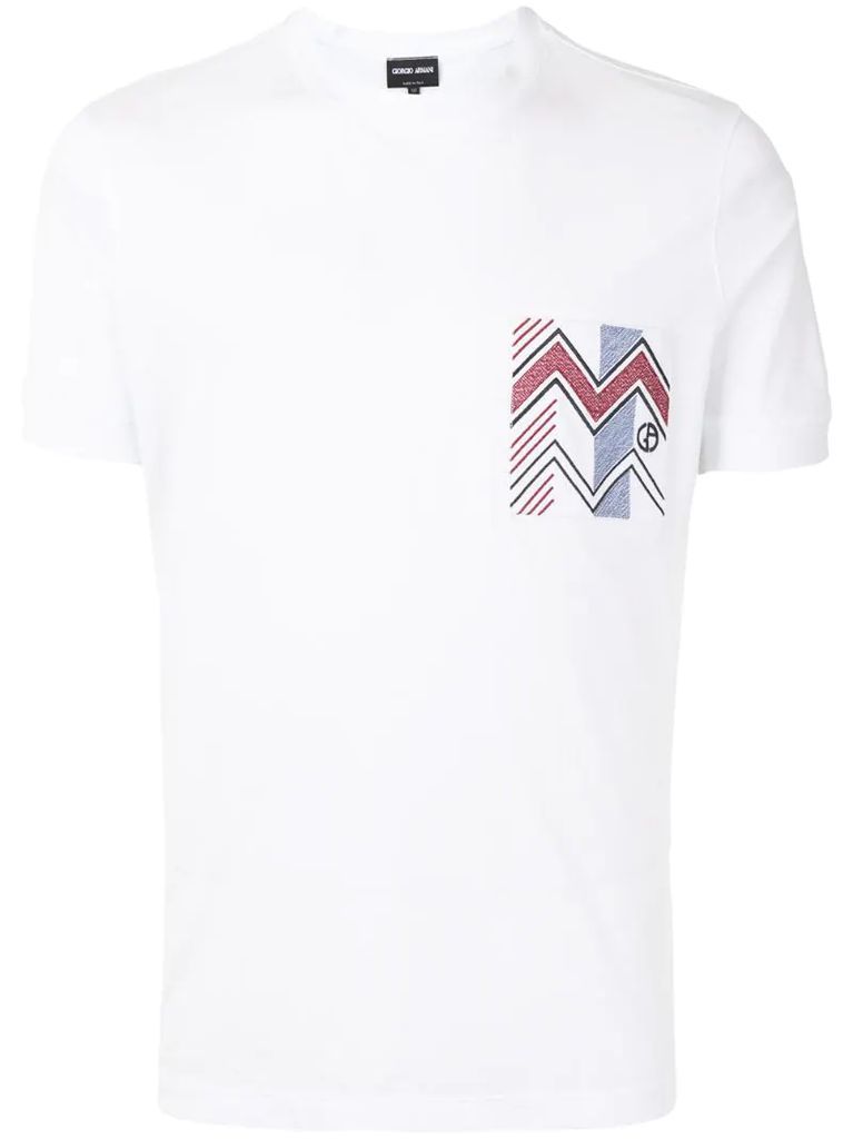 chevron print-pocket T-shirt