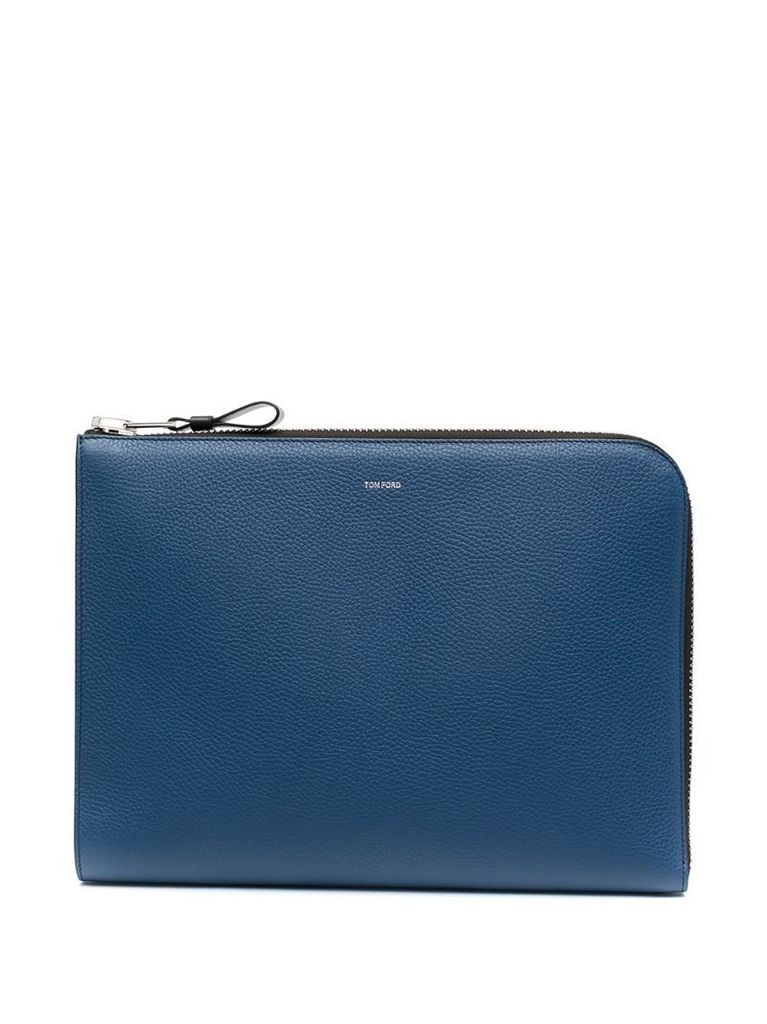 zipped leather clutch bag