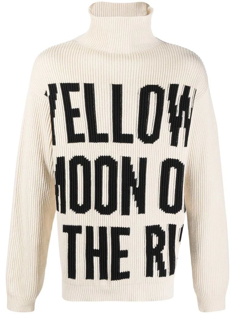 slogan print knitted roll neck