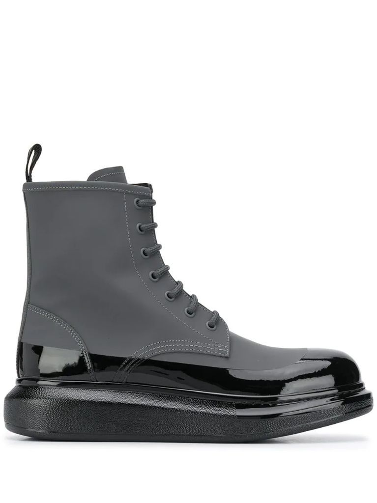 contrast-sole lace-up ankle boots