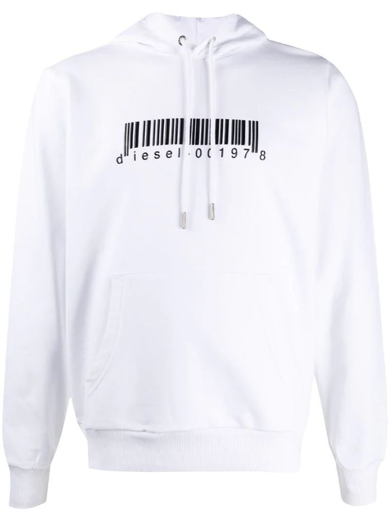 barcode logo print drawstring hoodie