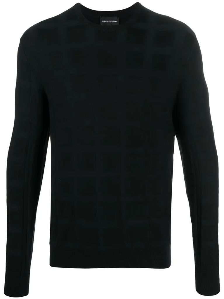 square pattern rib-trimmed jumper