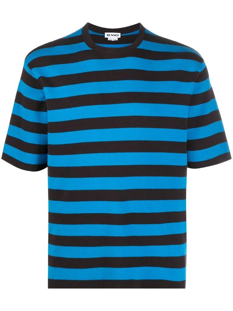 horizontal striped fine knit T-shirt
