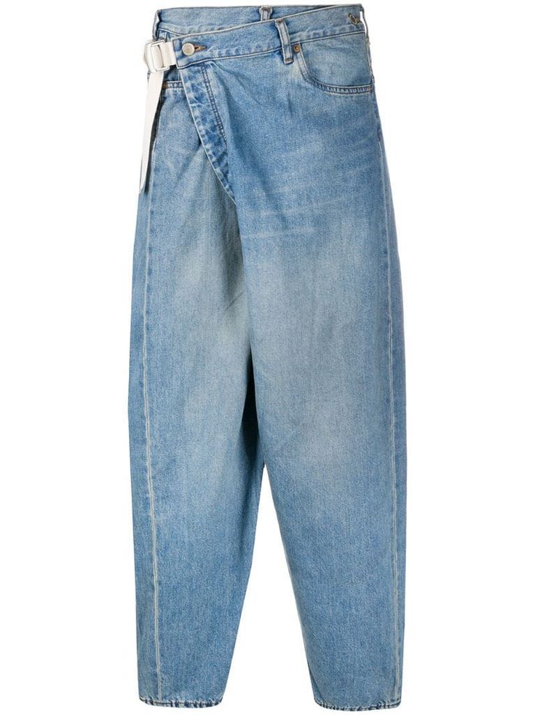 deconstructed tapered jeans