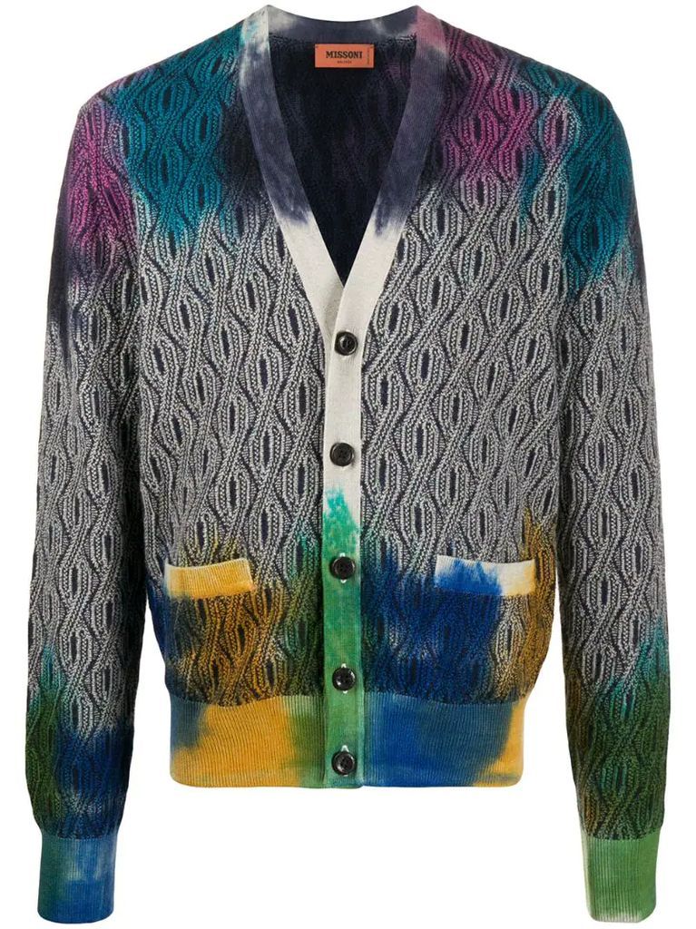 stained patterned cardigan