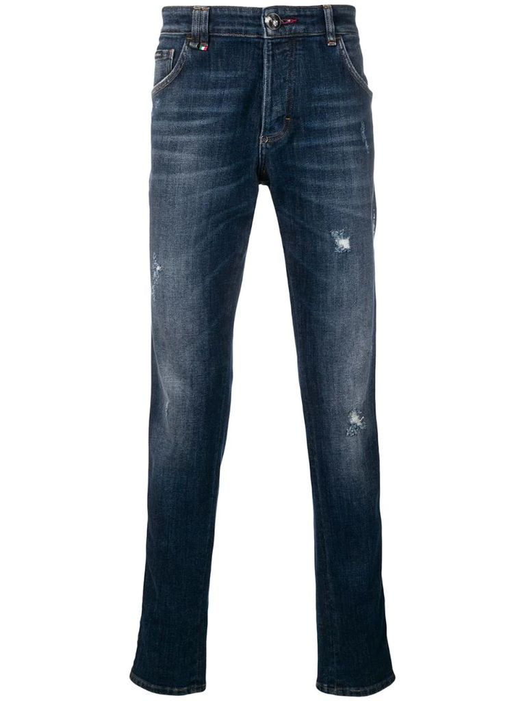 printed slim-fit jeans
