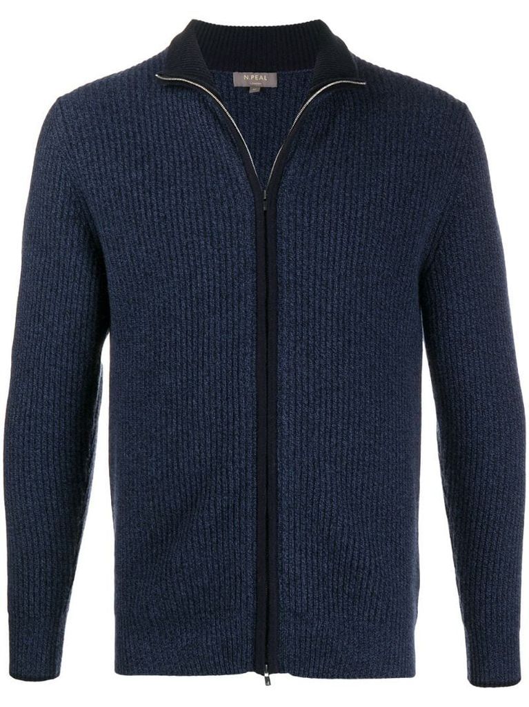 ribbed zip-up cashmere cardigan