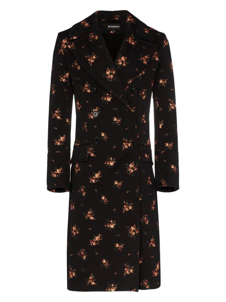 floral embroidered double-breasted coat