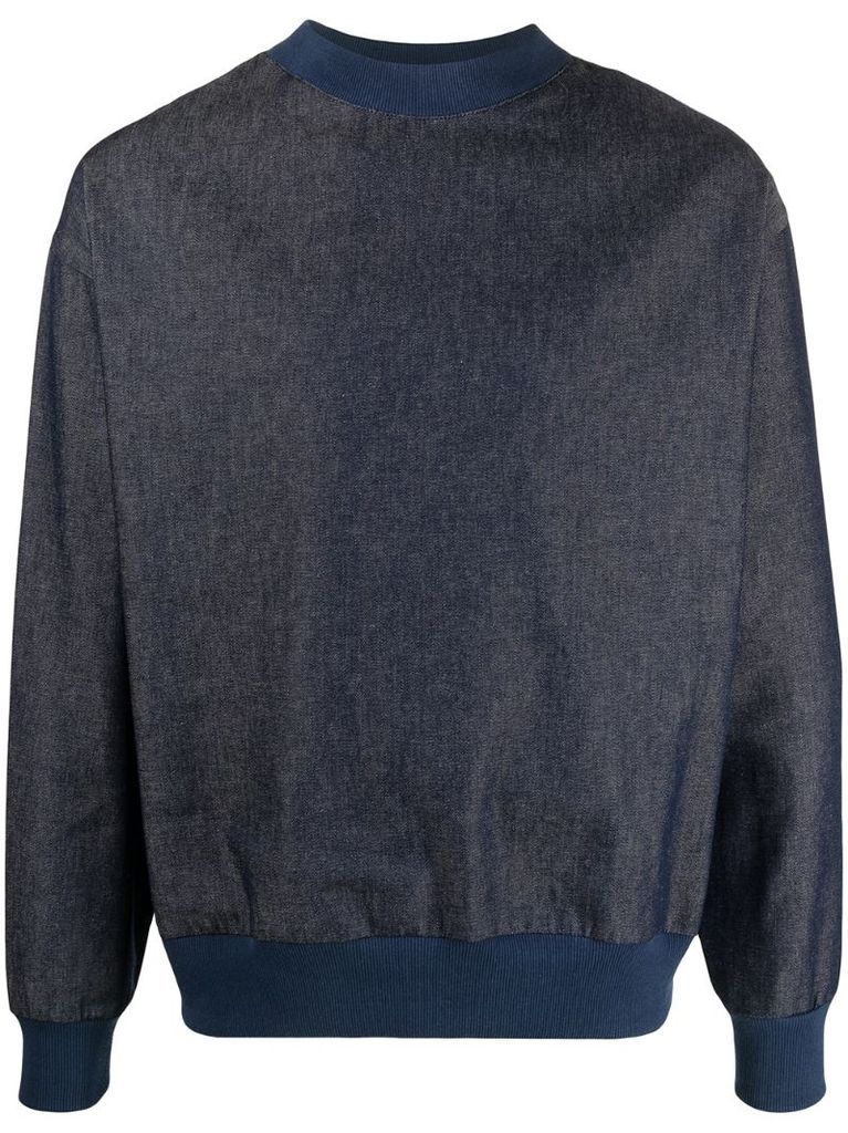 ribbed-edge denim sweatshirt