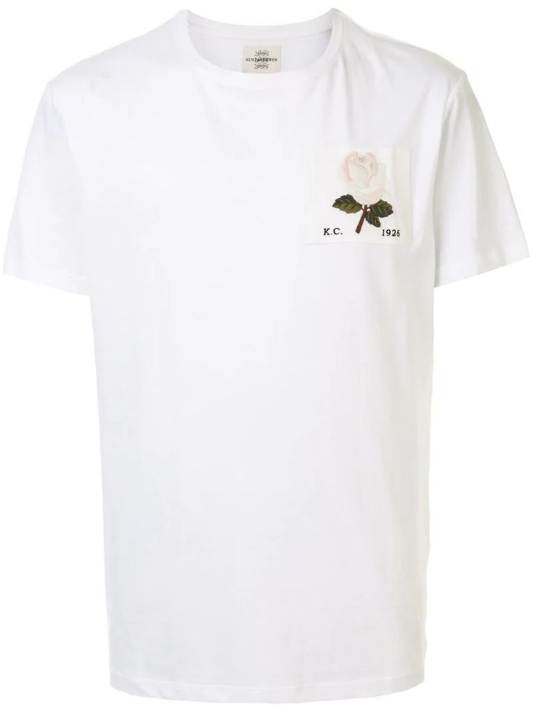 flower-patch crew-neck T-shirt