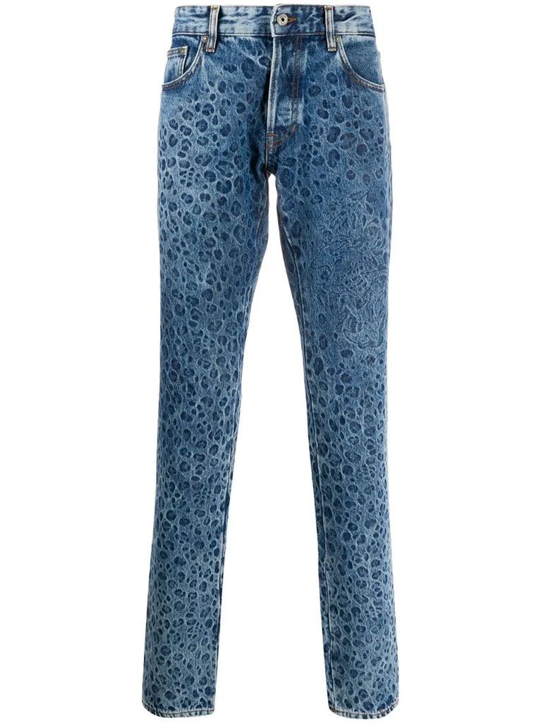 leopard print straight leg jeans