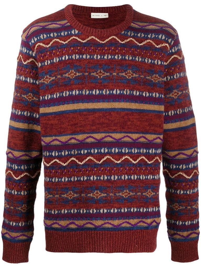 contrast pattern intarsia knit jumper